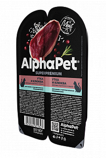 AlphaPet Superpremium влажный корм для кошек с чувствительным пищеварением, утка и клюква