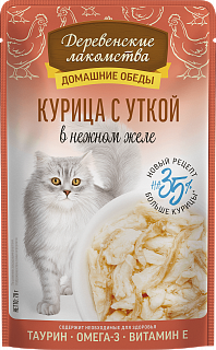 Деревенские лакомства для кошек, курица с уткой в нежном желе
