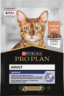 Pro Plan Indoor влажный корм для взрослых домашних кошек с лососем, соус