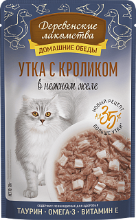 Деревенские лакомства для кошек, утка с кроликом в нежном желе