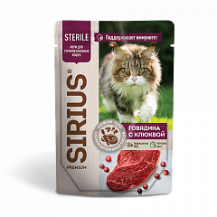 Sirius влажный корм для стерилизованных кошек с говядиной и клюквой, соус
