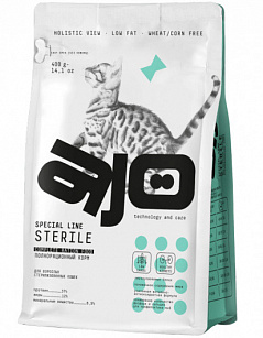 AJO SPECIAL LINE STERILE корм для активных стерилизованных кошек, с высоким содержанием белка, индейка и утка