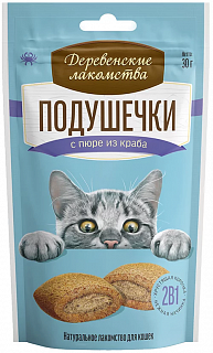 Деревенские лакомства подушечки для кошек с пюре из краба
