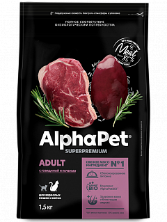 AlphaPet Superpremium сухой корм для взрослых кошек, говядина и печень