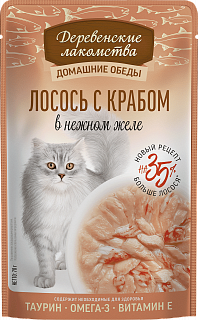 Деревенские лакомства для кошек, лосось с крабом в нежном желе