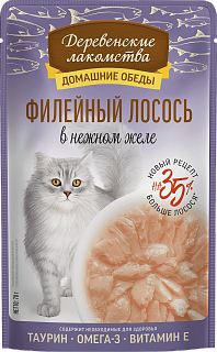 Деревенские лакомства для кошек, филейный лосось в нежном желе