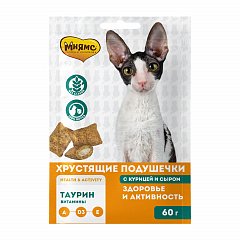 Мнямс "Здоровье и активность" хрустящие подушечки для кошек с курицей и сыром