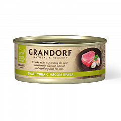Grandorf Грандорф консервы для кошек, филе тунца с мясом краба