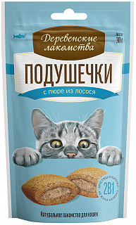 Деревенские лакомства подушечки для кошек с пюре из лосося