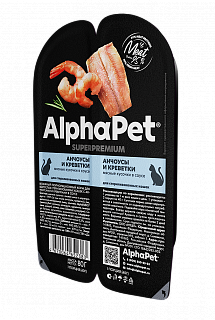 AlphaPet Superpremium влажный корм для взрослых стерилизованных кошек, анчоусы и креветки